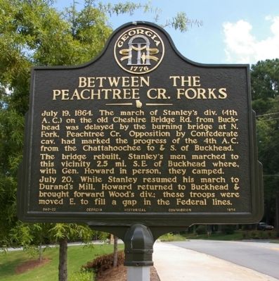Between the Peachtree Cr. Forks Marker. Click for full size. Between the Peachtree Cr. Forks Marker image. Click for full size.