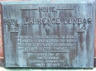 Home of Paul Laurence Dunbar 1872-1906 Marker. Click for full size. Home of Paul Laurence Dunbar 1872-1906 Marker image. Click for full size.