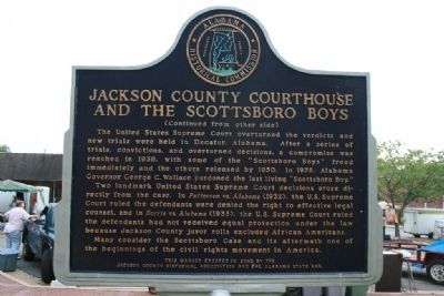Jackson County Courthouse And The Scottsboro Boys Marker Reverse Side. Click for full size. Jackson County Courthouse And The Scottsboro Boys Marker Reverse Side image. Click for full size.