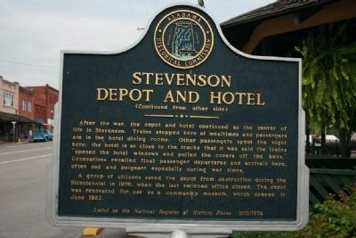 Stevenson Depot and Hotel Marker Reverse image. Click for full size.