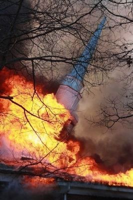 Abner Creek Baptist Church Steeple Burning. Click for full size. Abner Creek Baptist Church Steeple Burning image. Click for full size.