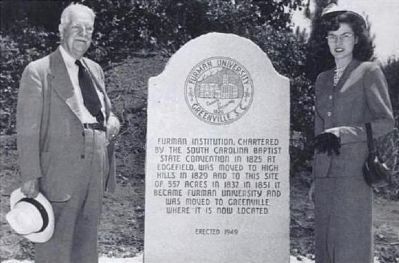 Alester Garden Furman, Jr. and Wife, Janet -<br>At Furman Marker in Winnsboro, SC (Fairfield County). Click for full size. Alester Garden Furman, Jr. and Wife, Janet -<br>At Furman Marker in Winnsboro, SC (Fairfield County) image. Click for full size.