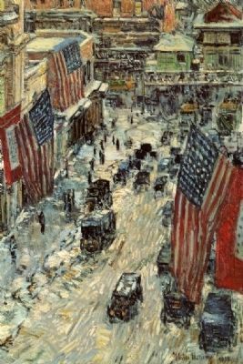 <i>Flags on 57th Street</i> by Childe Hassam, 1918. Click for full size. <i>Flags on 57th Street</i> by Childe Hassam, 1918 image. Click for full size.