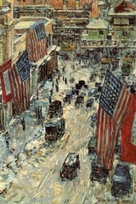 <i>Flags on 57th Street</i> by Childe Hassam, 1918 image. Click for full size.