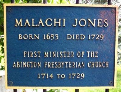 Rev. Malachi Jones Marker on Graveyard Fence. Click for full size. Rev. Malachi Jones Marker on Graveyard Fence image. Click for full size.
