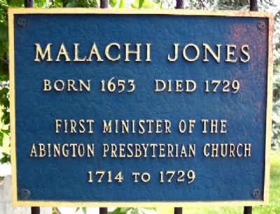 Rev. Malachi Jones Marker on Graveyard Fence image. Click for full size.