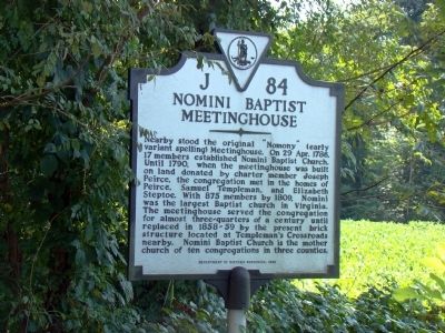 Nomini Baptist Meetinghouse Marker image. Click for full size.