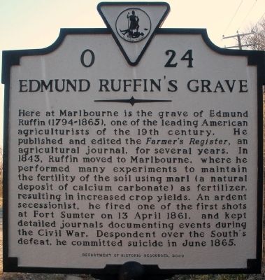 Edmund Ruffin's Grave Marker image. Click for full size.