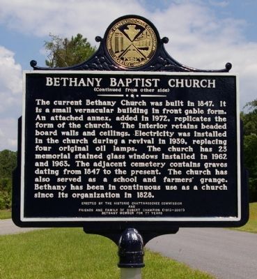 Bethany Baptist Church Marker reverse image. Click for full size.
