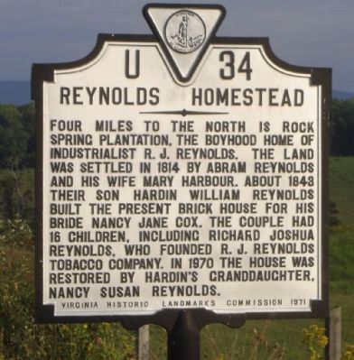 Reynolds Homestead Marker image. Click for full size.
