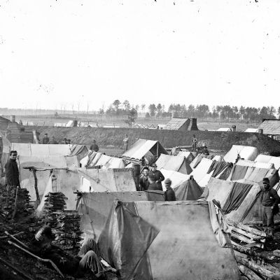 Fort Burnham, Va. (previously Confederate Fort Harrison). Encampment and earthworks.. Click for full size. Fort Burnham, Va. (previously Confederate Fort Harrison). Encampment and earthworks. image. Click for full size.