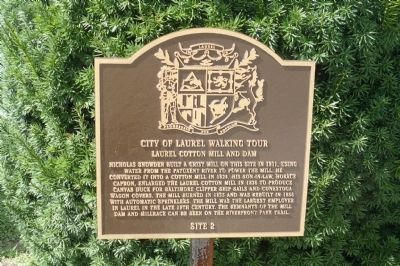 Laurel Cotton Mill and Dam Marker. Click for full size. Laurel Cotton Mill and Dam Marker image. Click for full size.