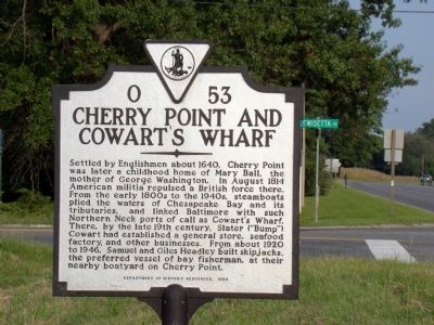Cherry Point and Cowart�s Wharf Marker image. Click for full size.