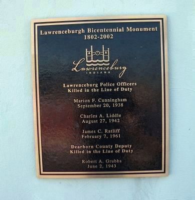 A nearby plaque honoring "Officers Killed in the Line of Duty". Click for full size. A nearby plaque honoring "Officers Killed in the Line of Duty" image. Click for full size.