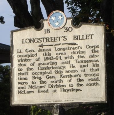 Longstreet's Billet Marker image. Click for full size.