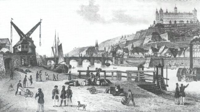 Wuerzburg - Looking South Along the Main River (early 1800's) image. Click for full size.