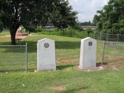 Marker for Site of Home of Randal Jones (Left) Along Side Fort Bend Marker (Right) image. Click for full size.