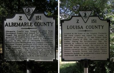 Albemarle County/Louisa County Marker. Click for full size. Albemarle County/Louisa County Marker image. Click for full size.