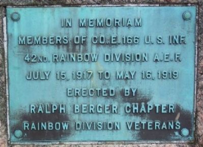 Company E, 166th Infantry, 42nd (Rainbow) Division World War Memorial Marker image. Click for full size.