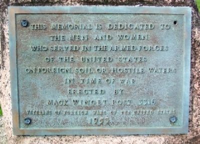 Veterans of Foreign Wars War Memorial Marker. Click for full size. Veterans of Foreign Wars War Memorial Marker image. Click for full size.