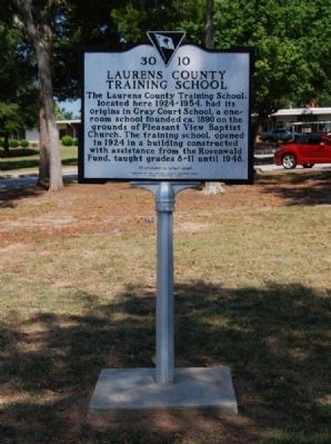 Laurens County Training School Marker - Front image. Click for full size.