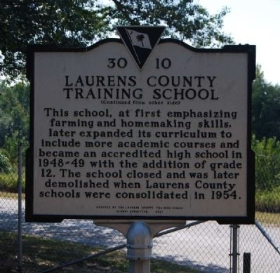 Laurens County Training School Marker - Reverse. Click for full size. Laurens County Training School Marker - Reverse image. Click for full size.