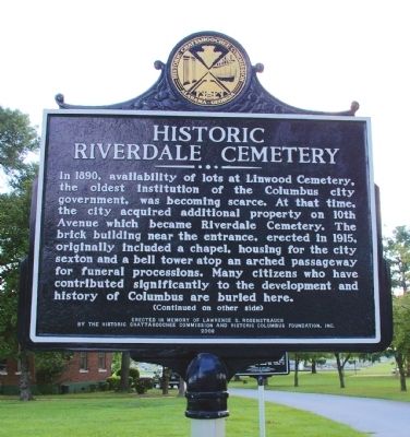 Historic Riverdale Cemetery Marker. Click for full size. Historic Riverdale Cemetery Marker image. Click for full size.