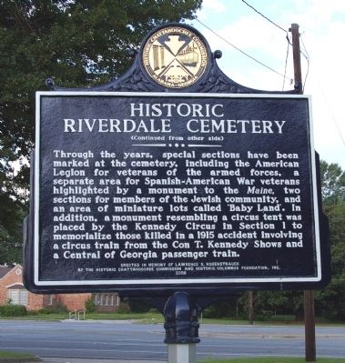 Historic Riverdale Cemetery Marker, Side 2. Click for full size. Historic Riverdale Cemetery Marker, Side 2 image. Click for full size.