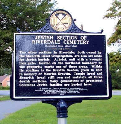Jewish Section of Riverdale Cemetery Marker, Side 2 image. Click for full size.