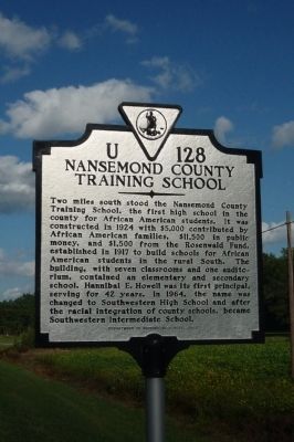 Nansemond County Training School Marker. Click for full size. Nansemond County Training School Marker image. Click for full size.