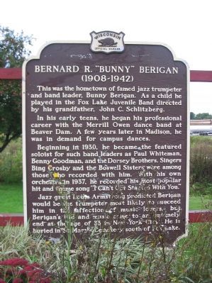 Bernard R. "Bunny" Berigan Marker image. Click for full size.