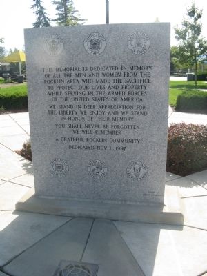 Rocklin Veterans Memorial Marker. Click for full size. Rocklin Veterans Memorial Marker image. Click for full size.