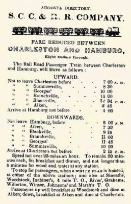 South Carolina Canal & Rail Road Company 1841 SCC&RR Schedule image. Click for full size.