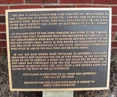 New Fairfield Fire Department Memorial Marker image. Click for full size.