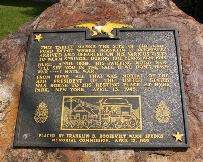 Plaque on Boulder at Warm Springs Depot image. Click for full size.