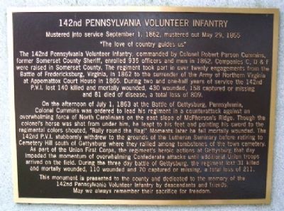 142nd Pennsylvania Volunteer Infantry Marker. Click for full size. 142nd Pennsylvania Volunteer Infantry Marker image. Click for full size.
