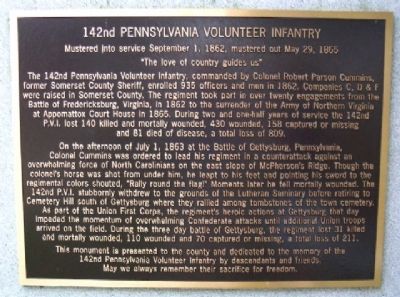 142nd Pennsylvania Volunteer Infantry Marker image. Click for full size.