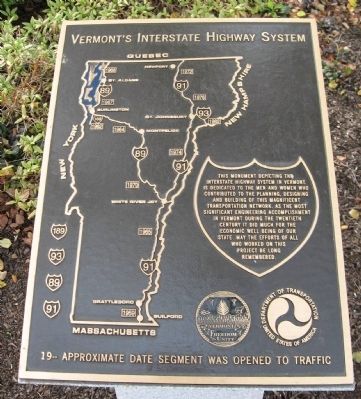 Vermont’s Interstate Highway System Marker image. Click for full size.