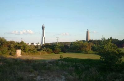 View from the beach pathway - toward the Cape Henry Memorial with its monuments image. Click for full size.
