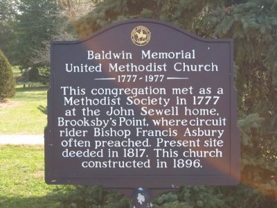 Baldwin Memorial United Methodist Church Marker image. Click for full size.