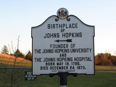 Birthplace of Johns Hopkins Marker image. Click for full size.