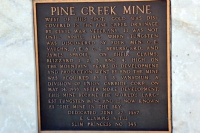 Pine Creek Mine Marker. Click for full size. Pine Creek Mine Marker image. Click for full size.