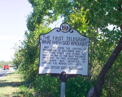 The First Telegram Marker at Its Original Location image. Click for full size.