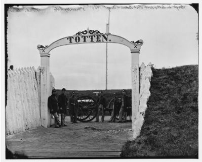 Civil War Photograph of Soliders at the Gate to Fort Totten image. Click for full size.