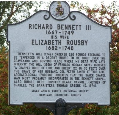Richard Bennett III & Elizabeth Rousby Face of Marker image. Click for full size.