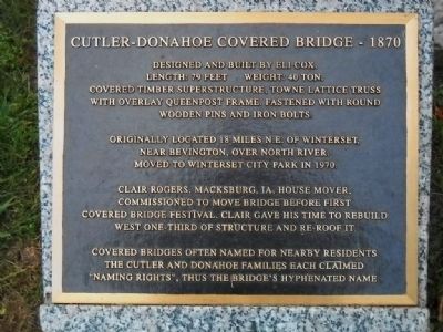Cutler - Donahoe Covered Bridge - 1870 Marker. Click for full size. Cutler - Donahoe Covered Bridge - 1870 Marker image. Click for full size.