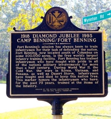 1918 Diamond Jubilee 1993 Camp Benning / Fort Benning Marker, Side 2. Click for full size. 1918 Diamond Jubilee 1993 Camp Benning / Fort Benning Marker, Side 2 image. Click for full size.