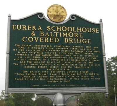 Eureka Schoolhouse & Baltimore Covered Bridge Marker image. Click for full size.