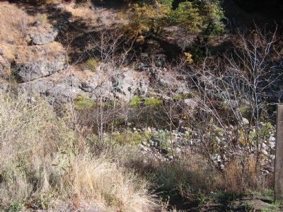 South Fork - American River Behind Marker and Obelisks. Click for full size. South Fork - American River Behind Marker and Obelisks image. Click for full size.