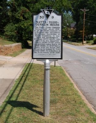 Watts-Todd-Dunklin House Marker - Front image. Click for full size.